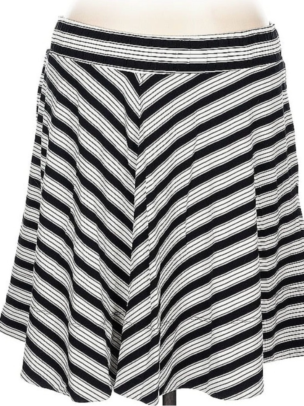 LOFT Black & White Chevron-Striped Skater Skirt